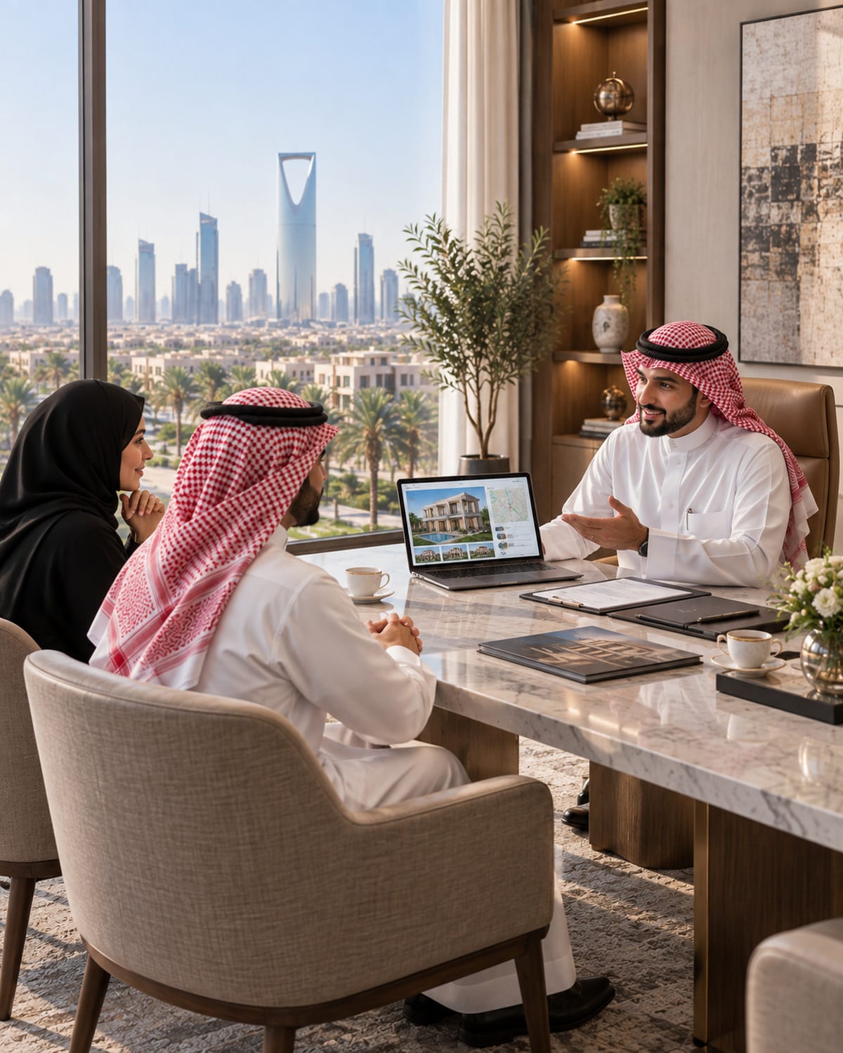 إنهاء معاملة عقارية ومراجعة المستندات مع مختص في مكتب الرياض